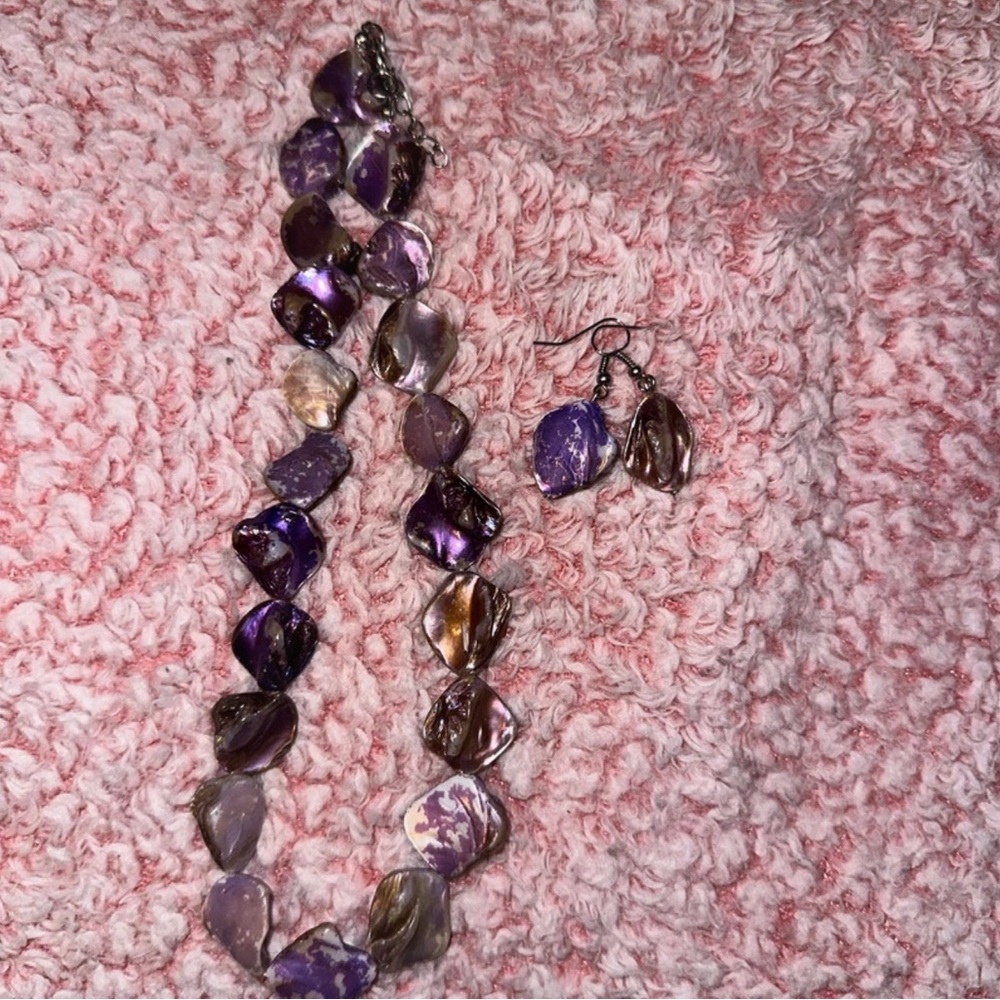 Purple and Brown Stone Necklace and Earring Set